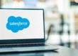 Laptop screen displaying the Salesforce logo in a modern workspace representing Lightning Migration in Salt Lake City, UT for improved team efficiency.