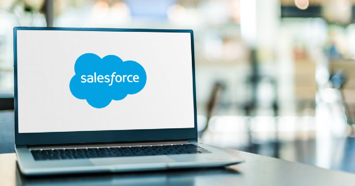 Laptop screen displaying the Salesforce logo in a modern workspace representing Lightning Migration in Salt Lake City, UT for improved team efficiency.