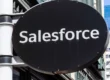 A black oval “Salesforce” sign with white lettering outside a building for Salesforce Implementation in Salt Lake City, UT.